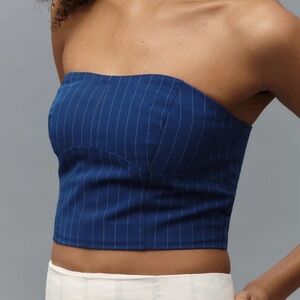 🟠NWT WALTER BAKER at ANTHROPOLOGIE Tanvi Bustier Top - Royal Blue Pinstripe XL